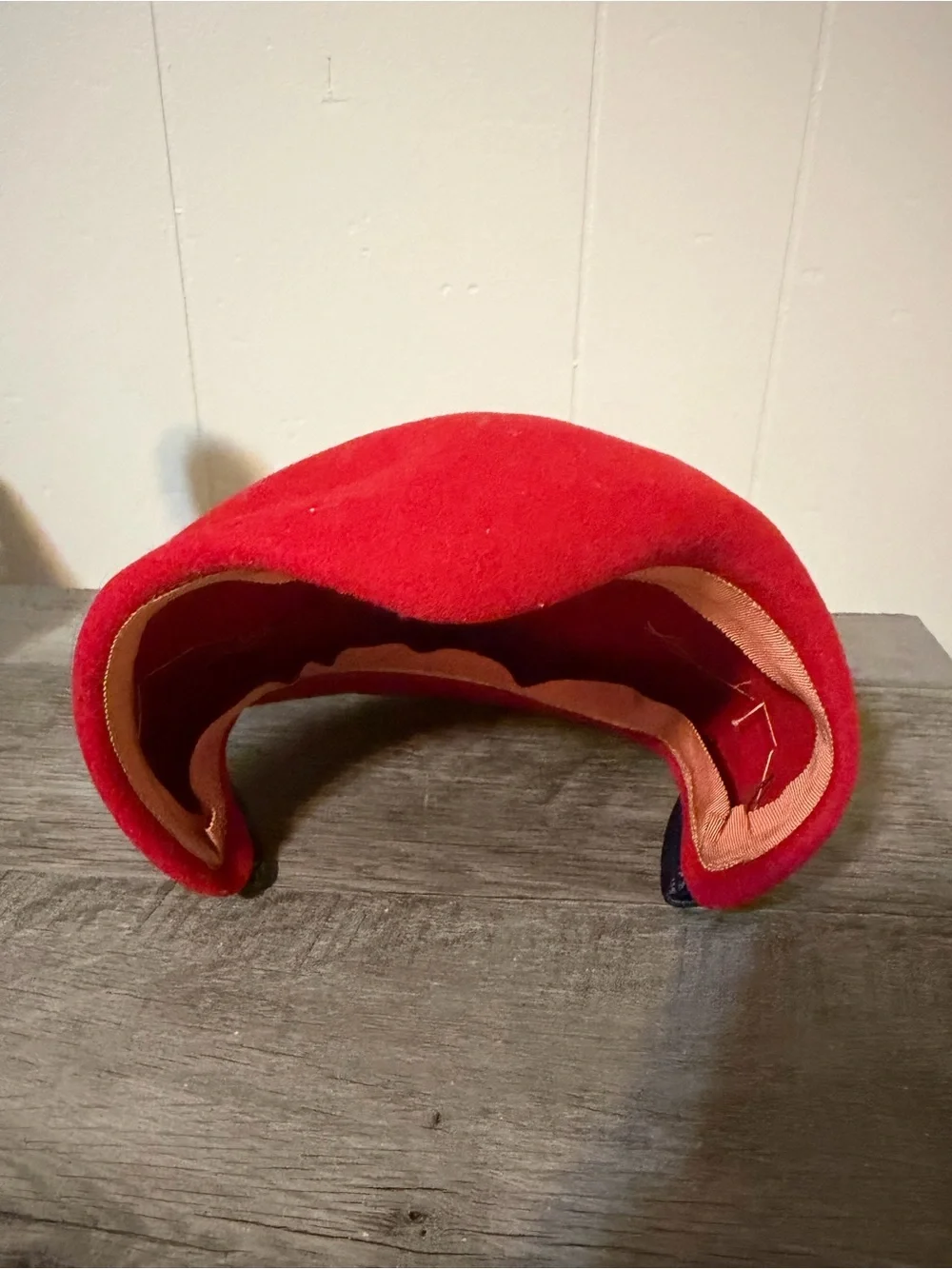 Vintage 1960’s Red Felt Vintage-Style Fascinator Hat with Navy Trim wool